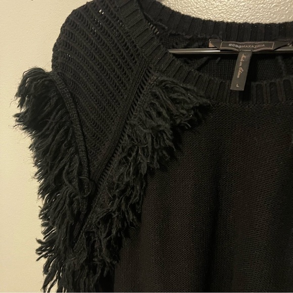 BCBGMaxAzria Contemporary Boho Black Knit Fringe Cap Sleeve Sweater Size L - Picture 4 of 4